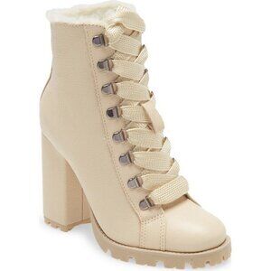 Schutz Zhara Nude Lace Up Lug Sole Block High Heel Combat Moto Ankle Bootie 9B